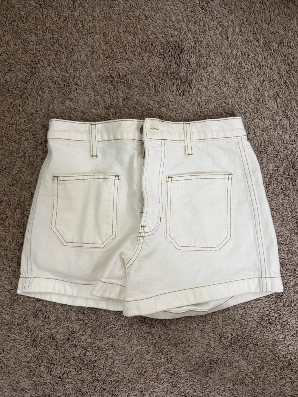Reformation Cream High-Waist Denim Shorts